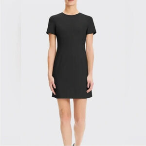 Theory black Mansa leather stripe knit shift dress